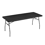 Amazon Basics Klapptisch, rechteckig, mit Tragegriff, für drinnen und draußen, tragbar, leicht, Reisetisch, Picknick, Camping, Schwarz, 182 x 75 x 73 cm