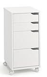 Massivholz Rollcontainer Kiefer | weiß | Bürocontainer mit 4 Schubladen & Rollen | ca. 66 x 32 x 38 cm (weiß)