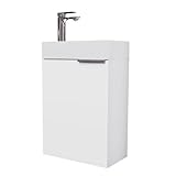 Planetmöbel Waschtisch mit Unterschrank 40 cm Waschbeckenunterschrank, Badmöbel-Set mit Waschbecken für kleine Bäder, Gäste WC, Weiß