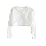 Proumhang Bolero Shrug Strickjacke für Mädchen Langärmelige Baumwollstrickpullover Ein-Knopf-Schal Jacke Sweatshirt Mäntel Chlidren Kleid Cover Up Für 3-10 Jahre Weiß 110