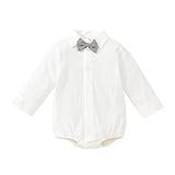 WangsCanis Baby Jungen Baumwolle Leinen Hemd Button Up Bodysuit Langarm Strampler Gentleman Kleinkind Babykleidung (Weiß, 6-12 Months)