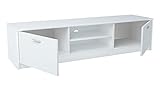 MATKAM Fernsehkommode 2DC H 36 x B 160 x T 41 cm, TV Lowboard, TV Unterteil, Fernsehtisch, laminierte Möbelplatte 16 mm, Zwei Ablagen mit Türen Links und rechts, in der Mitte EIN Regalfach (Weiß)