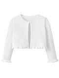 Kefiyis Strickjacke Mädchen Bolero Jäckchen Langarm Knitted Cardigan Rüschen Festliche Jacke mit Knöpfen zum Kommunionkleid Taufkleid 110-150 Weiß 130