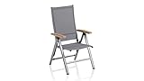 KETTLER Cirrus mehrfach Verstellbarer Multipositionssessel | Gartensessel Gestell Silber | wetterfestes Outdoorgewebe anthrazit-grau | Gartenstuhl mit Armlehne aus zertifiziertem Teak-Holz