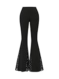 SOLY HUX Damen Hose Mode Schlaghose mit Mesh Leggins Casual Hosen Lange Hose Freizeithose mit Elastischem Bund Schwarz L