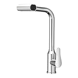 WLTEDRGO Wasserfall Wasserhahn Küche Ausziehbar, Hochdruck Küchenarmatur mit Brause, Armatur Küche mit 4 Strahlarten, 360° drehbar Mischbatterie Küche Spültischarmatur, Edelstahl Poliertes Chrom