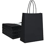 Mocraft Papiertüten mit Henkel 40 Stück Geschenktüte Schwarz 16 x 8 x 21CM Kraftpapier Tüten Ideal für den geschäftlichen oder täglichen Gebrauch