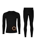DANISH ENDURANCE Merinowolle Thermo-Unterwäsche Set, Premium Skiunterwäsche, Funktionsunterwäsche, Lange Unterhose & Langarmshirt für Herren, Schwarz, L