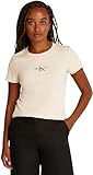 Calvin Klein Damen T-Shirt Kurzarm Gradient Monologo Tee Slim Fit, Beige (Brazilian Sand), M
