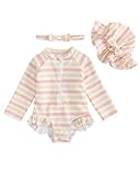 UV Badebekleidung Baby Badeanzug Mädchen Neugeborene Gr 62-98, Langarm UV Kleidung Baby UV Shirt Mit Hut & Stirnband, Kleinkinder UV Anzug Schwimmanzug Schutz, Weißes Herz 12-18 Monate/80