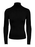 ONLY Damen Struktur Rollkragen Pullover Rundhals Feinstrick Sweater Stretch Oberteil ONLKAROL NOOS, Farben:Schwarz, Größe:M