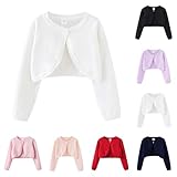 Generisch Bolero Mädchen Baumwolle Cardigan Elegant Süße Strickjacke Langarm Bolerojacke mit Schleifen Jäckchen für Kleid Festlich Cocktailkleid, Strickjacken Kinder 1-14 Jahre