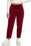 Kendindza Cordhose Damen Hose Stretch Joggpants Damen elegant Stoffhose Schlupfhose Fein Cord Rot XXL