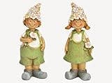 Seyila Home Frühlingskinder Deko Figuren 2er Set – Niedliche Blumen Kinder mit Blütenmütze – Frühlingsdekoration – Polyresin, Gartenfigur