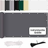 MENGH GartenSichtschutz 90x350cm, Balkon Blickdicht Sichtschutz, Witterungsbeständig und Wasserabweisend, mit Ösen Nylon Kabelbinder und Kordel für Gartenzaun Balkonzaun grau