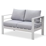 LANOX Gartensofa Gartenmöbel Set 2 Sitzer aus Aluminum,128×65×66 cm, inkl. Sitz- und Rückenkissen, Wetterfest Gartensofa für Balkon Terrasse Garten, weiß