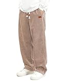 HMIYA Cord Hose Herren Chinohose Regular Weites Bein Hosen Mode Freizeithose Baumwolle Elastische Taillemit Taschen,Helle Kamelfarbe,XL
