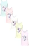 TupTam Mädchen Baumwolle Unterhemd 5er Pack Tank Top Ärmellos Kinder, Farbe: Einhorn Rosa Gelb Blau Weiß Aprikose Unicorn, Größe: 110-116