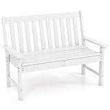 GOPLUS Gartenbank wetterfest, 2 Sitzer Parkbank Kunststoff, Sitzbank Outdoor bis 320kg belastbar, Terrassenbank mit hohe Rücklehne & Armlehne, Sitzbank Garten Balkon Terrasse, 132x65x91cm (Weiß)