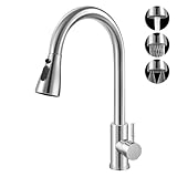 Llizuia Wasserhahn Küche, Hochdruck Küchenarmatur mit Herausziehbarer Brause, Mischbatterie Ausziehbar, Armatur Küchen Spültischarmatur mit 3 Sprühfunktionen, 360°Schwenkbar, Edelstahl