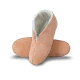 Sonia Originelli Hausschuh Schlappen für Damen & Herren in Beige in Größe 40 - warme geschlossene Pantoffeln mit Kuschelfell, gefütterte Hausschuhe aus Wildleder