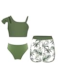 Sinleey 3 Teiliges Bikini Set Mädchen Badeanzug Kinder Badebekleidung Schwimmanzug 5-16 Jahre A Grün 158-164