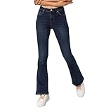 Nina Carter P079 Damen Jeanshosen Flared Bootcut Zip Used Look Ausgestellte Jeans Schlaghosen (Dunkelblau (P079-2B), M)