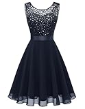 Berylove Cocktailkleid Glitzer Cocktailkleid Blau Sommerkleid Rosa Mit Weisser Spitze Abendkleid Grün Kurz Cocktailkleid Dunkelblau BLP7005XP Navy S
