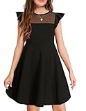 Arshiner Kleid Mädchen Sommer Party Kleider Kinder Rundhals Beiläufig Kurzarm Knielang Sommerkleid Schwarz 160
