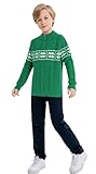 SMILING PINKER Jungen Pullover Weihnachten Strickpullover Quarter-Zip Kabel Gestrickt Kinder Herbst Winter Langarm Strickpulli(Grün,8-9 Jahre)