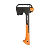 Fiskars Universalaxt, Inklusive Klingen- und Transportschutz, Länge: 35,5 cm, Antihaftbeschichtet, Hochwertiger Stahl-Klinge/Glasfaserverstärkter Kunststoff-Stiel, Schwarz/Orange, X7-XS, 1015618