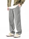 PLEPAN Cordhose für Herren, Weite Beine, lockere Passform, Kordelzug, elastische Taille, Sweathose, Vintagehose, Grau, Groß