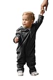 Hoppediz Baby Overall aus Fleece, extra lange Beine - perfekt für die Babytrage, Umschlagbündchen, Daumenloch - anthrazit 92-98