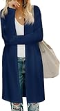 Fisoew Damen Strickjacke Open Front Langarm Cardigan Leicht Strickmantel Lang Pullover mit Taschen,Dunkelblau,L