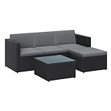 SONGMICS Gartenmöbel-Set, Balkonmöbel aus PE-Polyrattan, Terrassenmöbel, Ecksofa, Outdoor, handgeflochtenes Rattan, Lounge-Set, mit Kissen und Glastisch, schwarz-grau GGF005B04