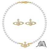 NEVEGE Planet Perlenkette für Damen Perlen Saturn Kristall Strass Halskette Beste Freundin Freundin Geburtstag Jubiläum Schmuckgeschenk