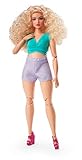 BARBIE Barbie Looks Puppe - Colorblock-Outfit, blondes lockiges Haar, bewegliche Körperform, für Styling und Fotografie, für Kinder ab 3 Jahren, HJW83