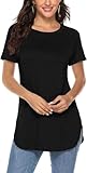 Teesho Damen Longshirt Kurzarm Tshirt Sommer Elegant Oberteile Baumwolle Shirts Lang Tops Bluse Tunika (schwarz/M)