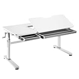 HOKO Kinderschreibtisch Höhenverstellbar, Schreibtisch Kinder 120x60 cm, Kinderschreibtische Kinder ab 6 Jahren, Neigbare Tischplatte mit Schubladen, Verstellbar 54-76cm (Weiß, ELIN)