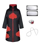 ACWOO Akatsuki Mantel für Kinder Erwachsener, Unisex Cosplay Anime Kostüm Itachi Mantel Cosplay Halloween Weihnachten Party Kostüm Umhang, mit Stirnband und Ring…