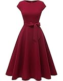 DRESSTELLS Partykleid Cocktailkleid Midi 1950er Vintage Retro Rockabilly Kleid Damen elegant festlich Burgundy XL