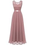 Berylove Damen Abendkleid Elegant Cocktailkleid Lang Brautjunferkleid Chiffon Spitzen Kleid Hochzeit Party BLP7025 Blush M