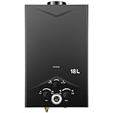 Gas Durchlauferhitzer, 18L Propan-Durchlauferhitzer mit Batteriezündung, Durchlauferhitzer Tankless Water Heater mit Digitalanzeige, Multi-Schutz[Energieklasse A]