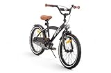 AMIGO Explorer - Kinderfahrrad - 18 Zoll - mit Handbremse, Rücktritt, Lenkerpolster und Stützräder - ab 6-7 Jahre Schwarz/Weiß