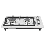 Donened - Gaskochfeld 2 Flammig, Edelstahl Gasherd, LPG/Erdgas, Einbau Gaskochfeld für Picknick, Wohnwagen, Wohnmobile, 51 x 31 x 10cm (Silber)