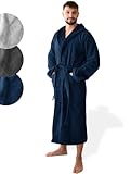 SIEGENTHAL® Herren Bademantel Frottee Velours 100% Baumwolle - Kapuzenbademantel, weich, saugfähig, warm, lang, Luxus, Premium, Wellness, Spa, hochwertige Verarbeitung, Dunkelblau XL XXL