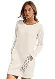ELFIN Damen Sweatkleid Langarm Kleider Sweatshirt Dress Lässig Sportliche Longshirt Tops Minikleider mit Logodruck Herbst