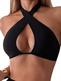GORGLITTER Damen Bikini Top Neckholder Bikinioberteil Überkreuz Badetop Cut Out Bikini-Top Sommer Swimwear Ärmelloses Strandtop Bikini Oberteil Strand Outfits Schwarz M