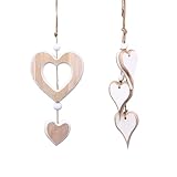 2 Stück Herz Deko Holz Anhänger Hängende,Holz Dekoherz Fensterdeko Dekoanhänger,Fenster Hängend Zum Anhänger,Aufhängen Hängedeko,Herzen Dekoration,Holzherzen Hänge,für Wohnzimmer,Tür,Fensters,Baum Etc