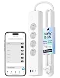 Meross Matter Steckdosenleiste GaN USB C Ladegerät 30W, Smart Mehrfachsteckdose WLAN Schnellladegerät funktioniert mit Alexa, Apple HomeKit und Google, 16A, FFS Ver.